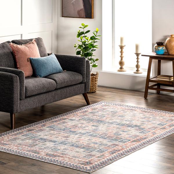 Nuloom Kasha Bohemian Tiles Machine Washable Area Rug Beige
