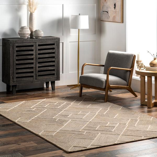Nuloom Kassy Modern Geometric Wool Area Rug Natural