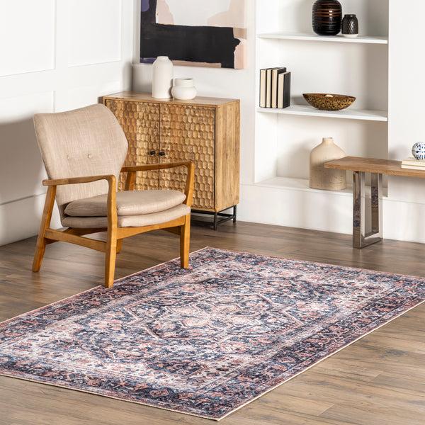Nuloom Kay Distressed Stain-Resistant Machine Washable Area Rug Blue