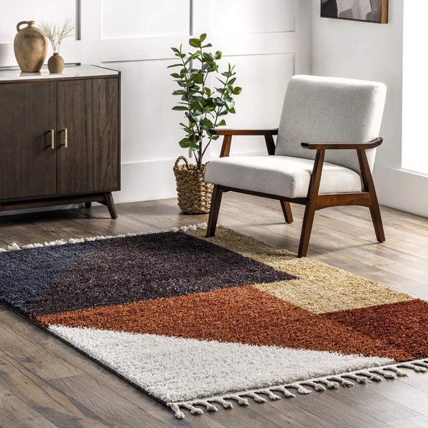 Nuloom Kaylie Shaggy Modern Geometric Tassel Area Rug Rust