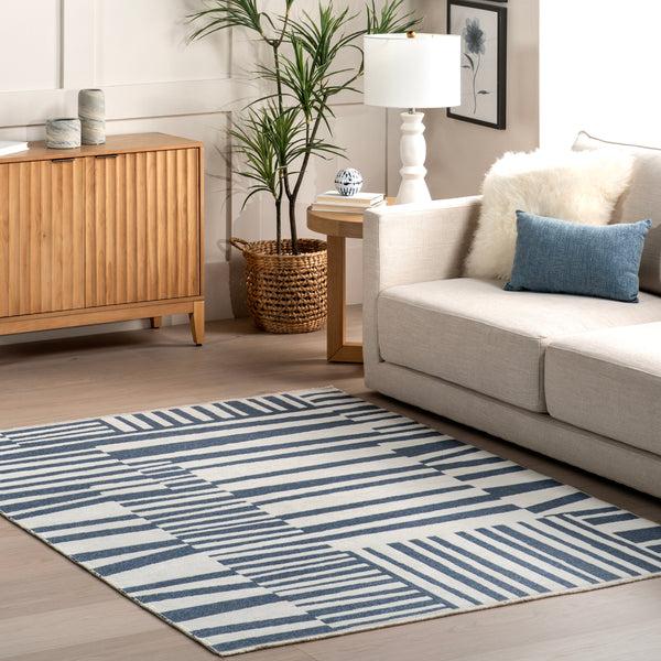 Nuloom Kelcey Abstract Striped Machine Washable Area Rug Blue