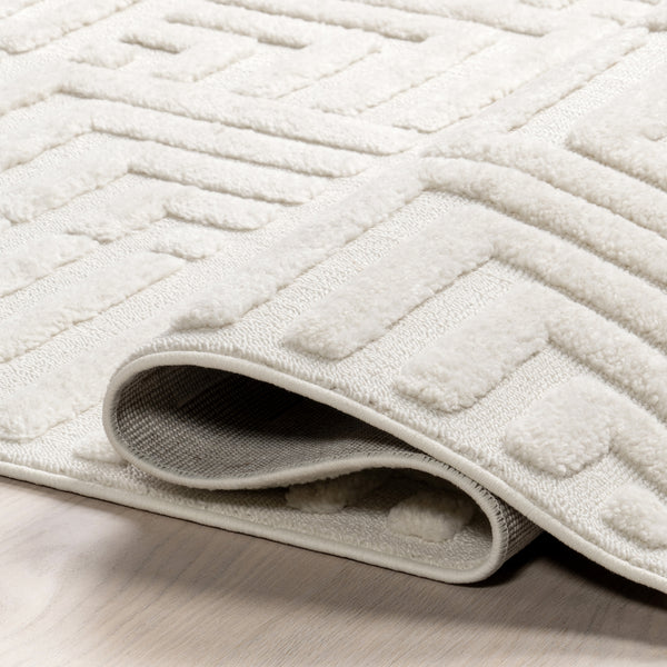 Nuloom Kerensa Geometric Maze Tasseled Area Rug Cream