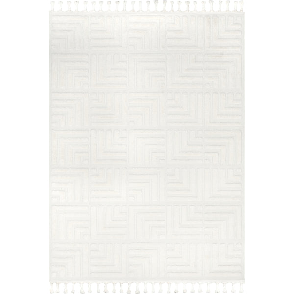 nuloom Kerensa Geometric Maze Tasseled Area Rug Cream