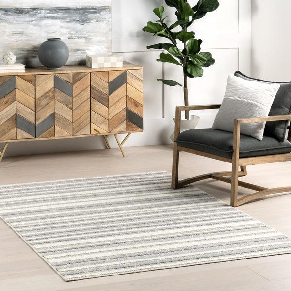 Nuloom Kerensa Striped Machine Washable Area Rug Light Grey