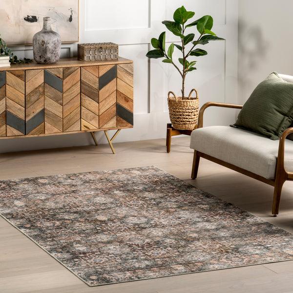 Nuloom Keziah Vintage Medallion Stain-Resistant Machine Washable Area Rug Grey