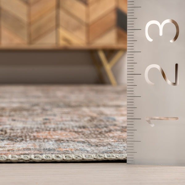 Nuloom Keziah Vintage Medallion Stain-Resistant Machine Washable Area Rug Grey