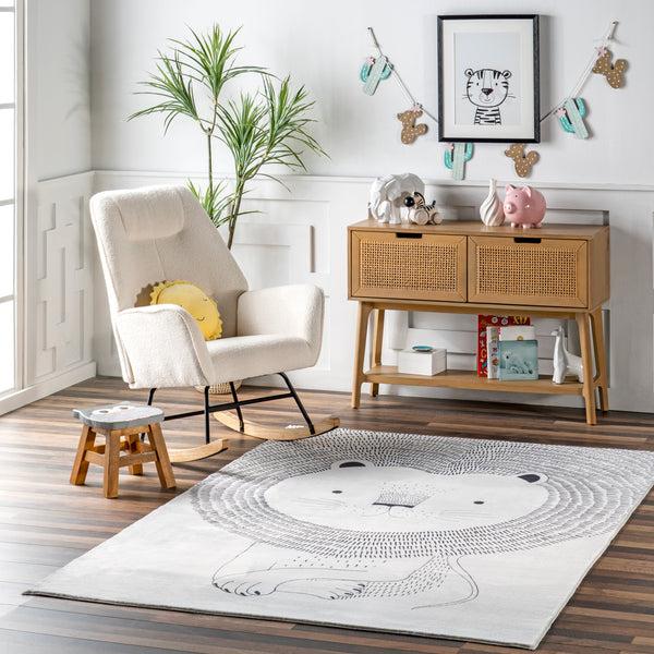 Nuloom Kinslee Modern Lion Machine Washable Kids Area Rug Light Gray