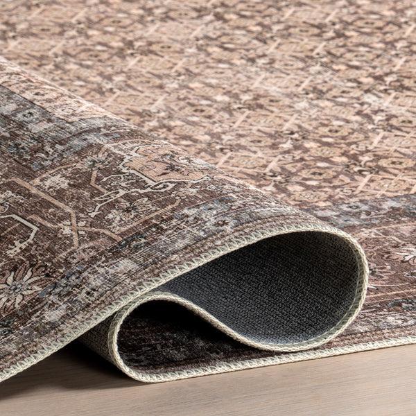 Nuloom Kit Botanical Stain-Resistant Machine Washable Area Rug Beige