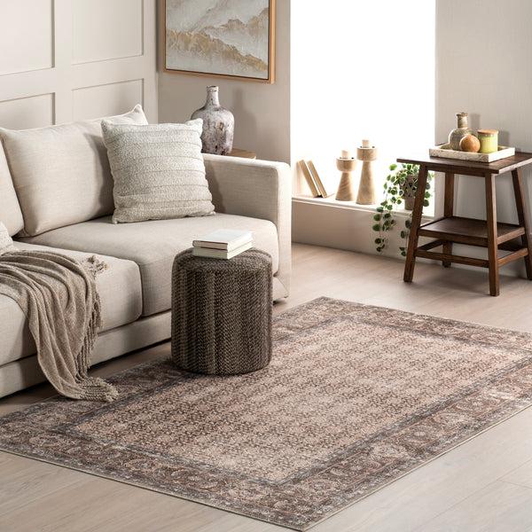 Nuloom Kit Botanical Stain-Resistant Machine Washable Area Rug Beige