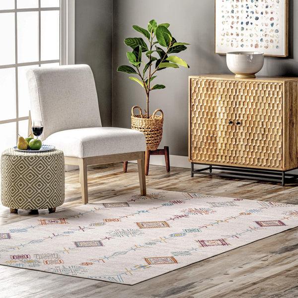Nuloom Kiya Machine Washable Moroccan Tribal Geometric Area Rug Light Gray