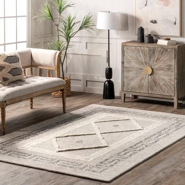 Nuloom Lachlan Geometric Border Wool Area Rug Beige