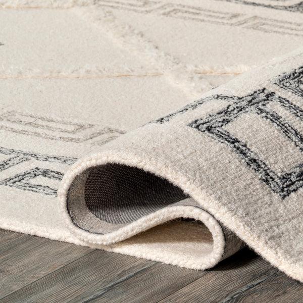 Nuloom Laina Greek Key High/Low Wool Area Rug Ivory