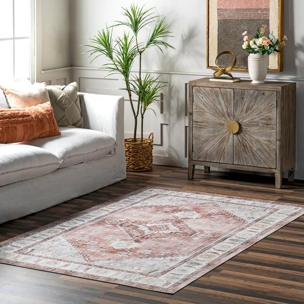 Nuloom Lawrence Traditional Machine Washable Area Rug Blush