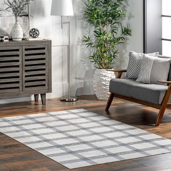 Nuloom Lenci Modern Plaid Machine Washable Area Rug Light Gray