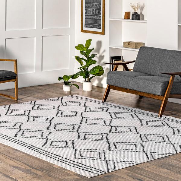 Nuloom Leo Geometric Striped Machine Washable Area Rug Ivory
