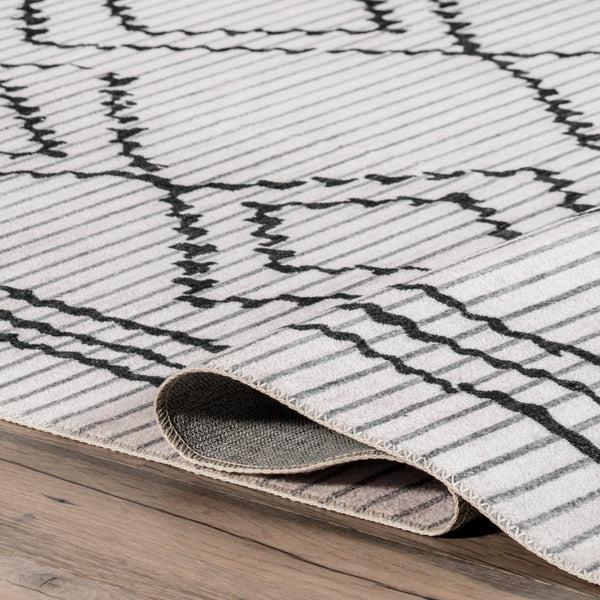 Nuloom Leo Geometric Striped Machine Washable Area Rug Ivory