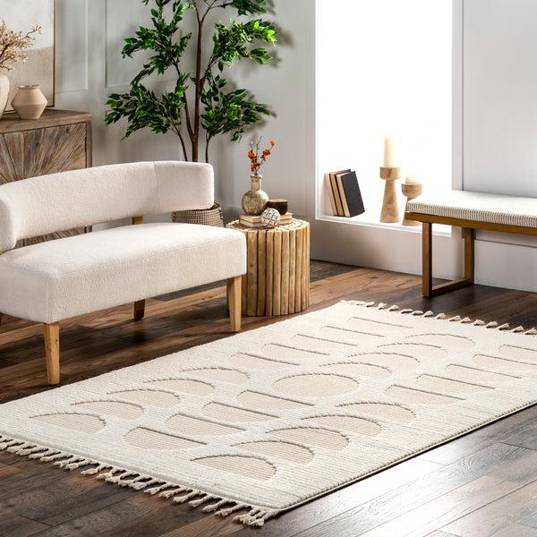 Nuloom Lessie High/lLow Geometric Tassel Area Rug Ivory