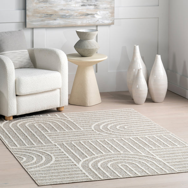 Nuloom Liliya Modern Geometric Machine Washable Area Rug Light Grey