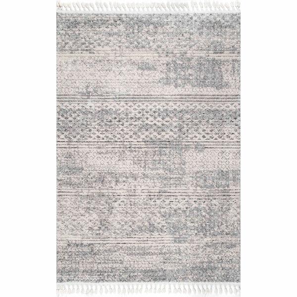 nuloom Lira Textured Geometric Tassel Area Rug Grey