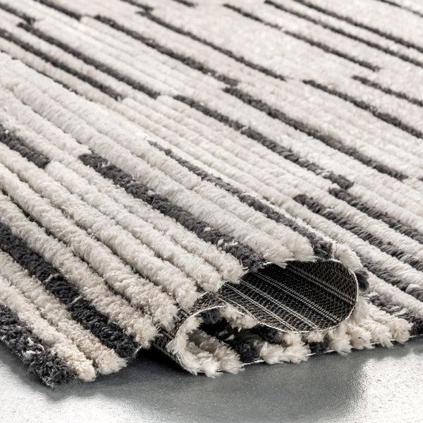 Nuloom Liz Textured Soft Shaggy Stripes Area Rug Beige