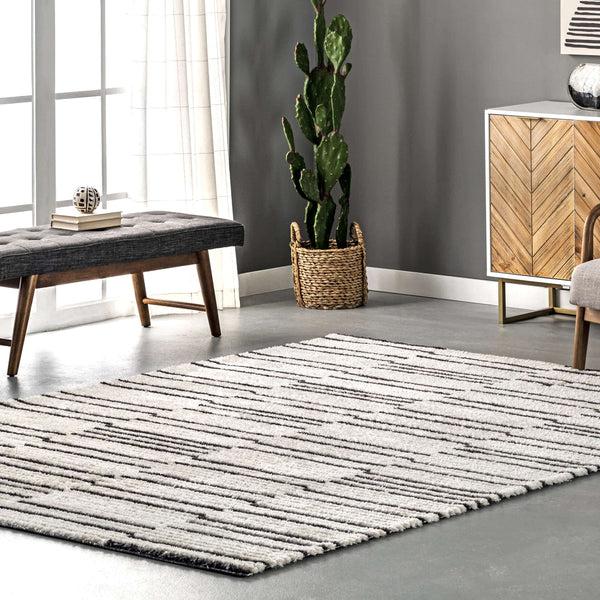 Nuloom Liz Textured Soft Shaggy Stripes Area Rug Beige