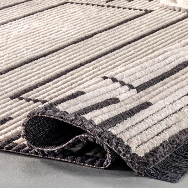 Nuloom Lucia Scrolling Panels Fringed Area Rug Beige