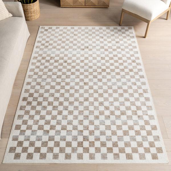 Nuloom Lulie Checkered Machine Washable Area Rug Beige