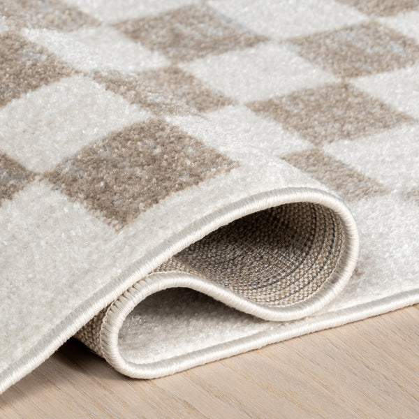 Nuloom Lulie Checkered Machine Washable Area Rug Beige