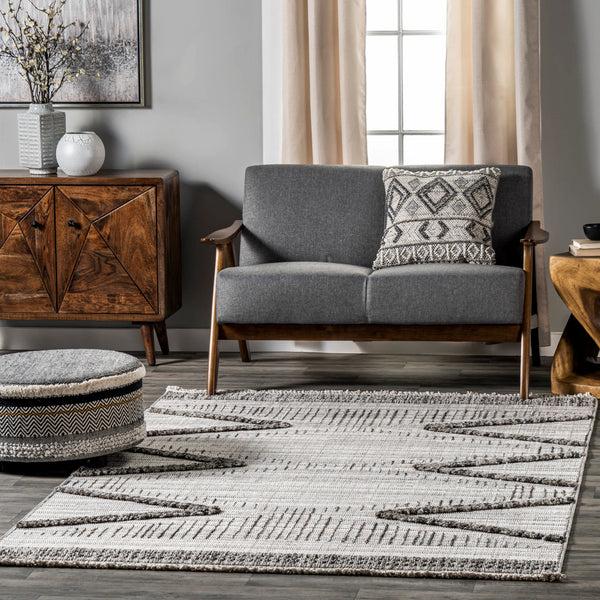 Nuloom Lyla Modern Geometric Tassel Area Rug Light Gray