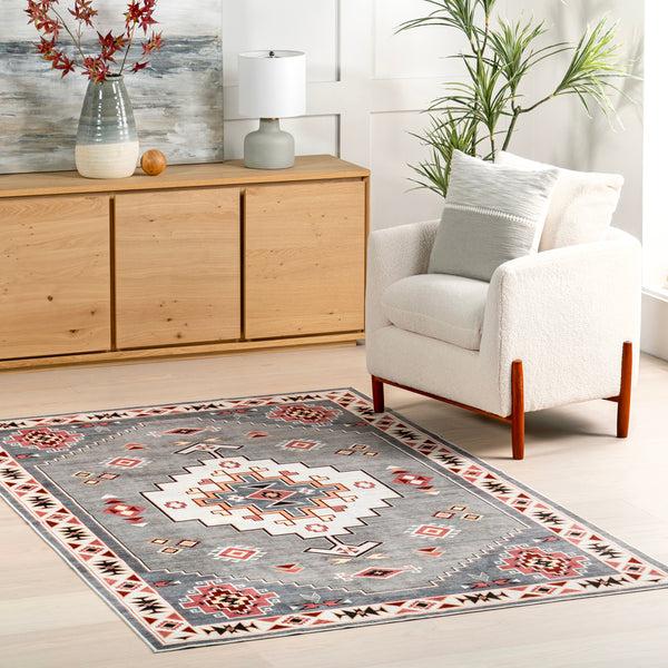 Nuloom Lynx Southwestern Stain-Resistant Machine Washable Area Rug Gray