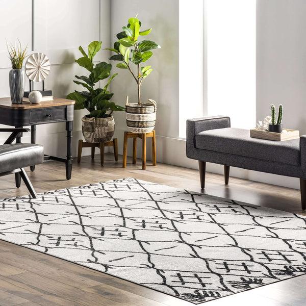 Nuloom Machine Washable Tribal Trellis Area Rug Gray