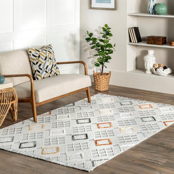 Nuloom Madge Contemporary Tiled Fringe Area Rug Grey