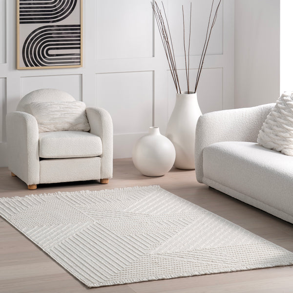 Nuloom Makena Modern Geometric High-Low Area Rug Off White