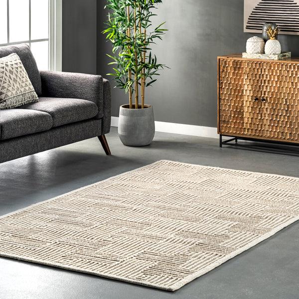Nuloom Mallory Hand Hooked Wool Geometric High Low Textured Area Rug Ivory