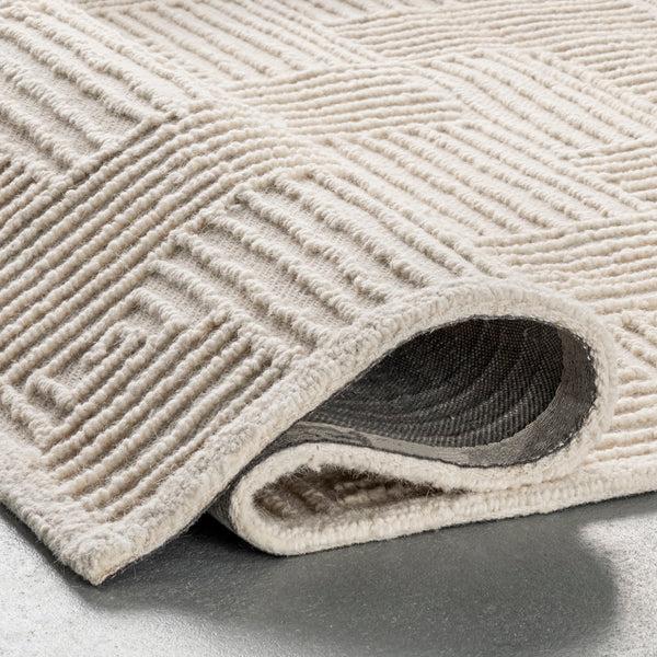 Nuloom Mallory Hand Hooked Wool Geometric High Low Textured Area Rug Ivory