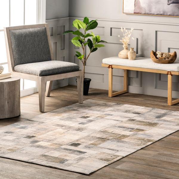 Nuloom Manon Abstract Blocks Cotton Blend Area Rug Gray