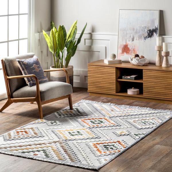 Nuloom Marceline Colorful Modern Diamond Fringe Area Rug Light Gray
