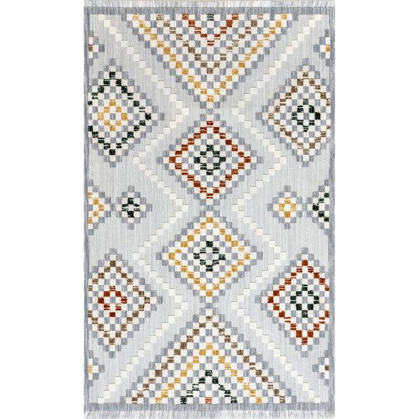 nuloom Marceline Colorful Modern Diamond Fringe Area Rug Light Gray