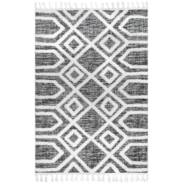 nuloom Marina Diamond Trellis High Low Shaggy Tassel Area Rug Gray