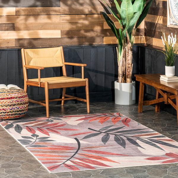 Nuloom Mayra Tropical Leaves Machine Washable Indoor/Outdoor Area Rug Red