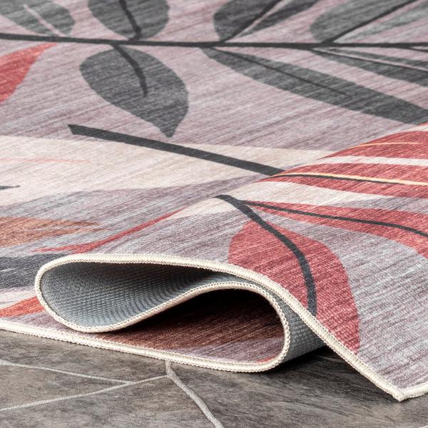 Nuloom Mayra Tropical Leaves Machine Washable Indoor/Outdoor Area Rug Red