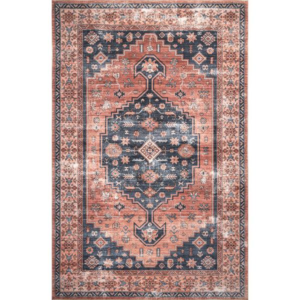 Nuloom Medallion Bordered Machine Washable Area Rug Beige
