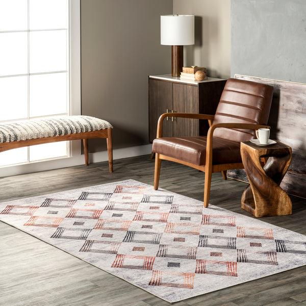 Nuloom Meg Diamond Stain-Resistant Machine Washable Area Rug Ivory Multi