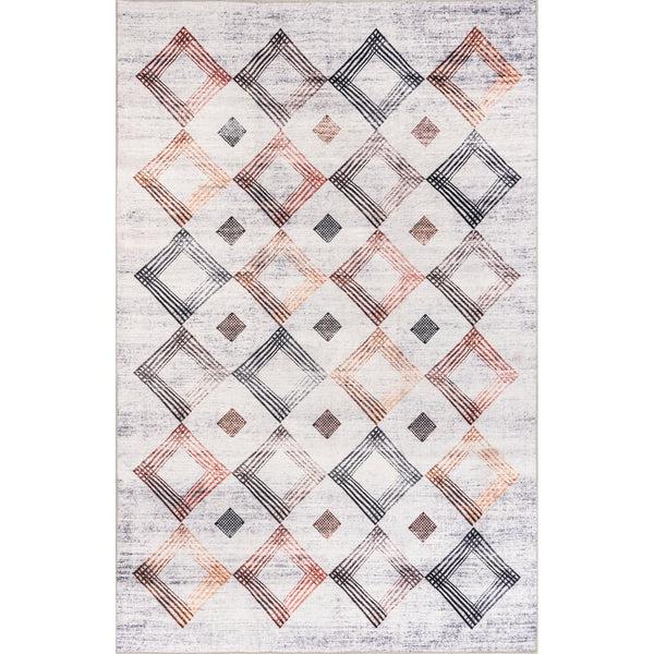 nuloom Meg Diamond Stain-Resistant Machine Washable Area Rug Ivory Multi