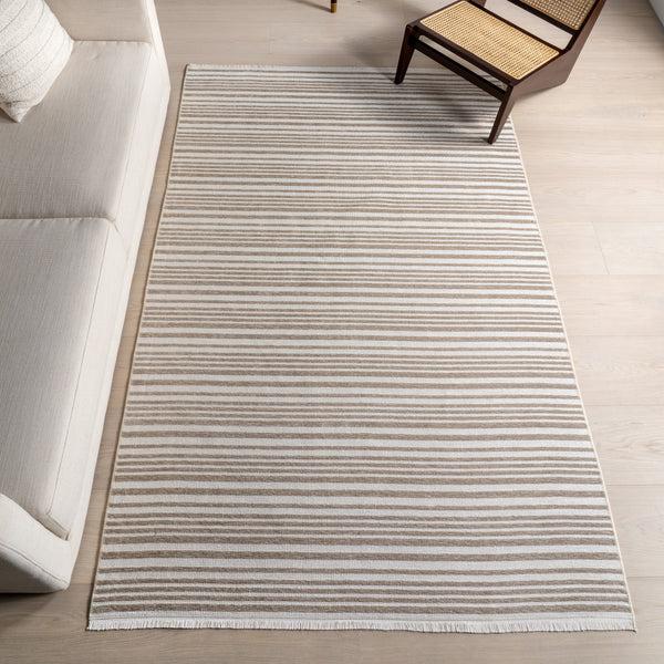 Nuloom Millicent Striped Machine Washable Area Rug Taupe