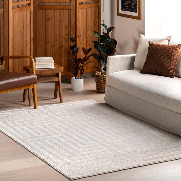 Nuloom Mireya Geometric Maze Machine Washable Area Rug Cream