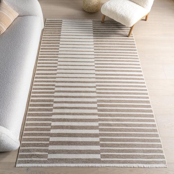 Nuloom Mirielle Striped Machine Washable Area Rug Taupe