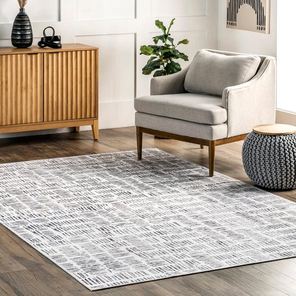 Nuloom Mitzi Abstract Lines Machine Washable Area Rug Light Gray