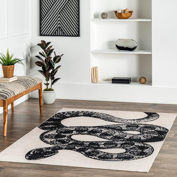Nuloom Modern Slithering Serpent Machine Washable Area Rug Black