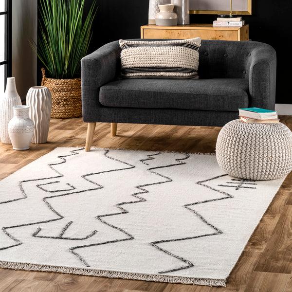 Nuloom Moira Tribal Flatweave Tassel Area Rug Ivory
